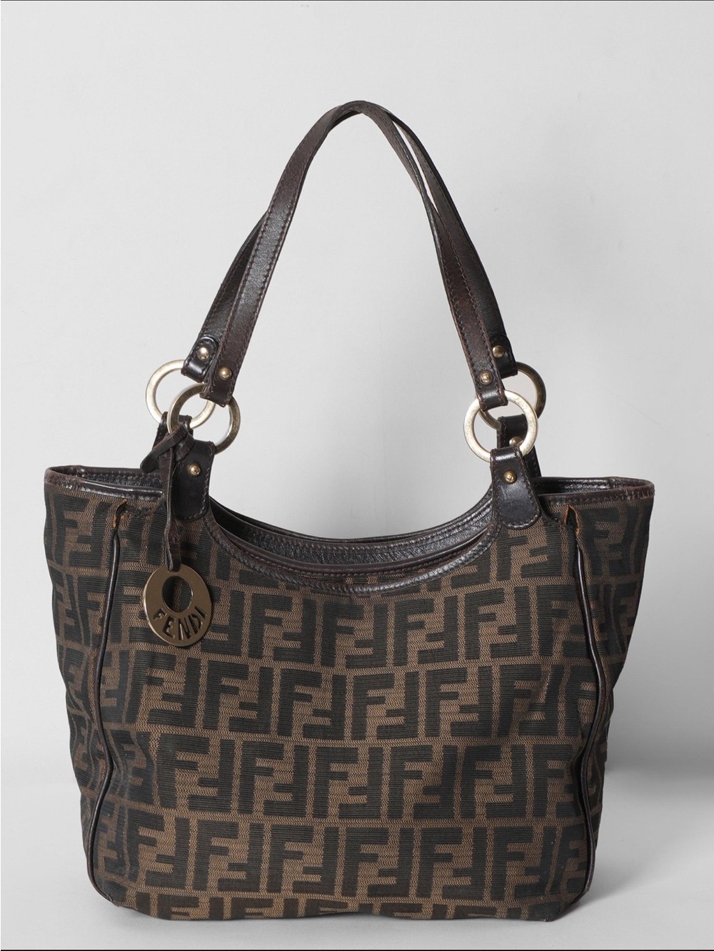 Fendi Brown and Dark Brown FF Logo Canvas Tote